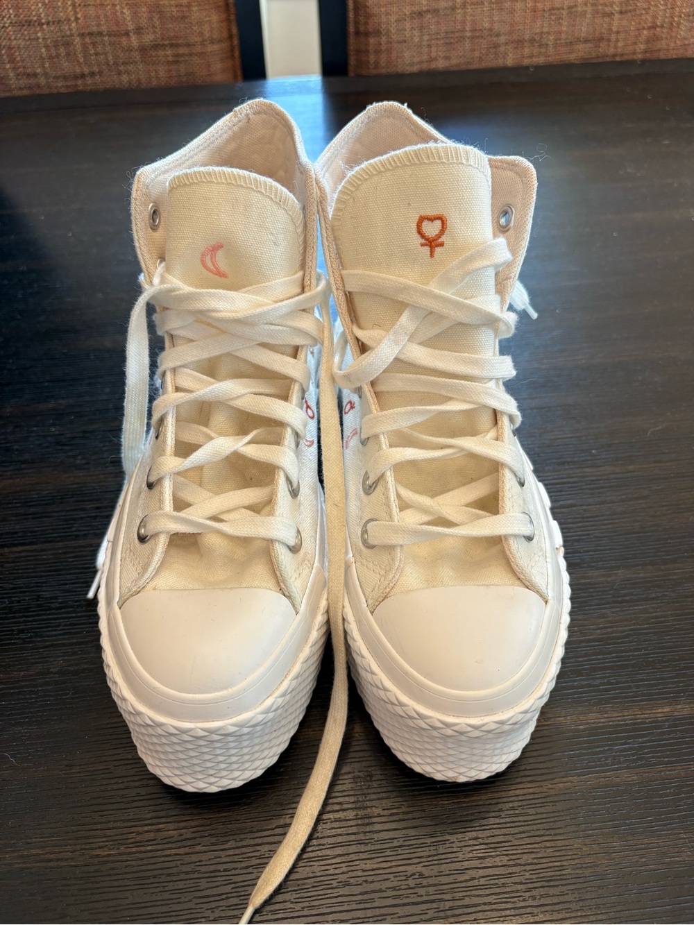 Converse Canvas High-Top Platform Sneakers in Cream